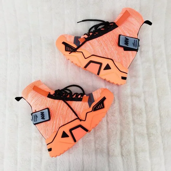 Wang Damson Pull On Platform Hidden Wedge Sock Sneakers Orange 🍊 NIB - Picture 4 of 13